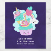 Niedlicher Cupcake und glückliche Eiscreme Geburts Weinetikett (Einzelnes Label)