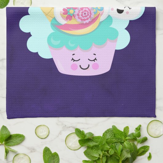 Niedlicher Cupcake und Happy Ice Creme Geschirrtuch (Gefaltet)