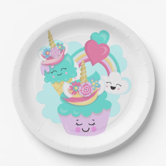 Niedlicher Cupcake und Happy Ice Creme Pappteller (Vorderseite)