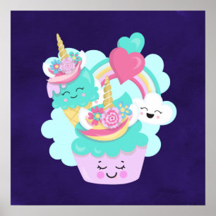 Niedlicher Cupcake und Happy Ice Creme Poster