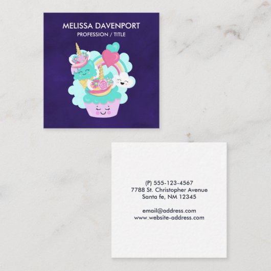 Niedlicher Cupcake und Happy Ice Creme Quadratische Visitenkarte (Vorne/Hinten)
