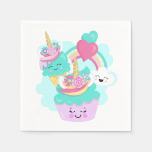 Niedlicher Cupcake und Happy Ice Creme Serviette