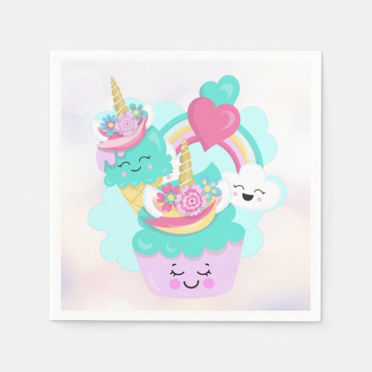 Niedlicher Cupcake und Happy Ice Creme Serviette (Vorderseite)
