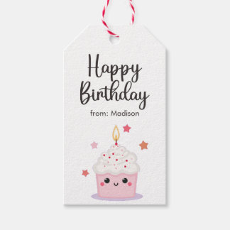 Niedlicher Cupcake und helle Kerze zum Geburtstag Geschenkanhänger