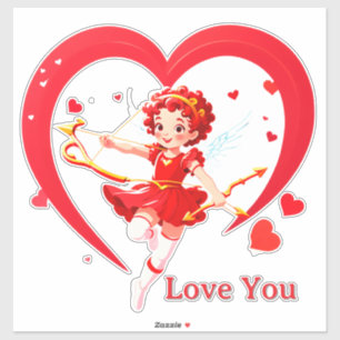 Niedlicher Cupid mit Bogen und Pfeil Aufkleber