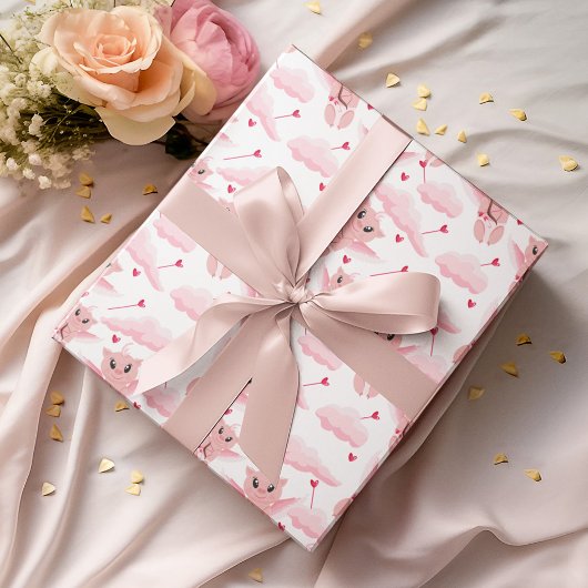 Niedlicher Cupid mit rosa Flügelmuster Valentinsta Geschenkpapier