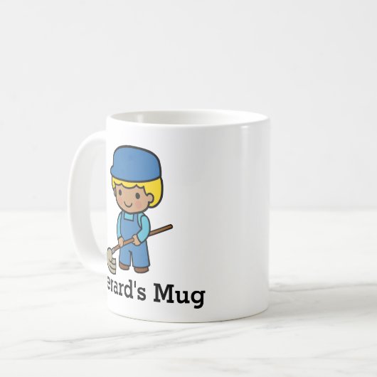 Niedlicher Custodian mit Mop Kaffeetasse (Vorderseite Links)