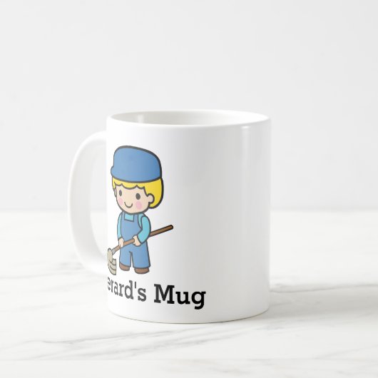 Niedlicher Custodian mit Mop Kaffeetasse (Vorderseite Links)