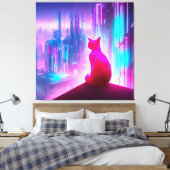 Niedlicher Cyberpunk Cat Looking Canvas Print Leinwanddruck (Insitu (Schlafzimmer))