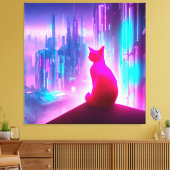 Niedlicher Cyberpunk Cat Looking Canvas Print Leinwanddruck (Insitu (Wohnzimmer))
