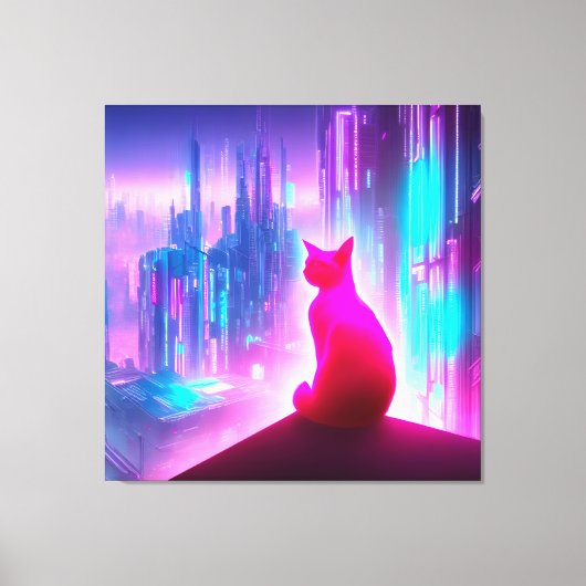 Niedlicher Cyberpunk Cat Looking Canvas Print Leinwanddruck (Vorderseite)
