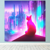 Niedlicher Cyberpunk Cat Looking Canvas Print Leinwanddruck (Insitu (Holzboden))