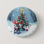 Niedlicher Cyberpunk-Rentier mit Weihnachtsbaum Button (Vorderseite)