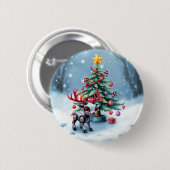 Niedlicher Cyberpunk-Rentier mit Weihnachtsbaum Button (Vorne & Hinten)