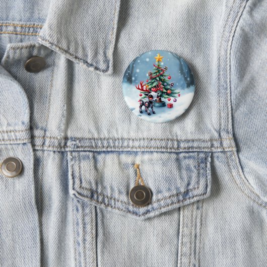 Niedlicher Cyberpunk-Rentier mit Weihnachtsbaum Button (Beispiel)