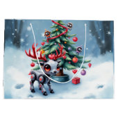 Niedlicher Cyberpunk-Rentier mit Weihnachtsbaum Große Geschenktüte (Rückseite)