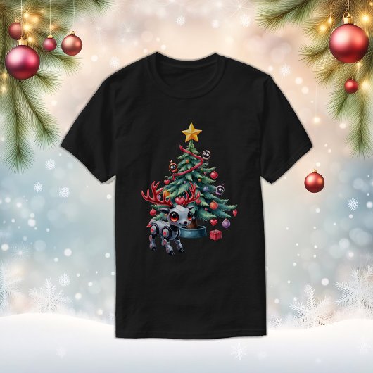 Niedlicher Cyberpunk-Rentier mit Weihnachtsbaum T-Shirt