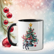 Niedlicher Cyberpunk-Rentier mit Weihnachtsbaum
