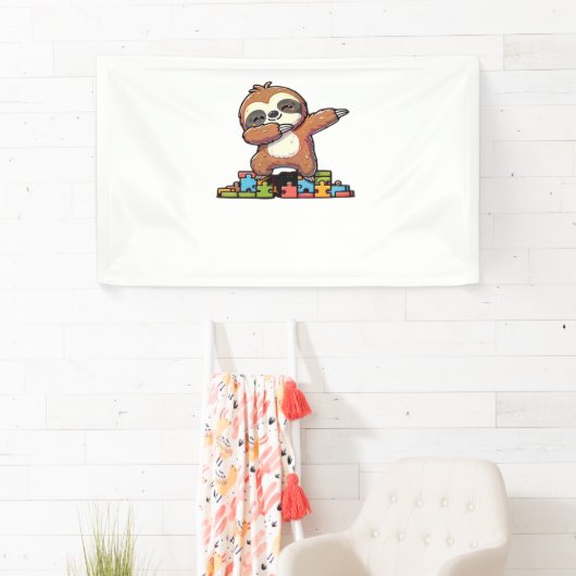 Niedlicher Dabbing Faultier Autismus Bewusstsein A Banner (Insitu)