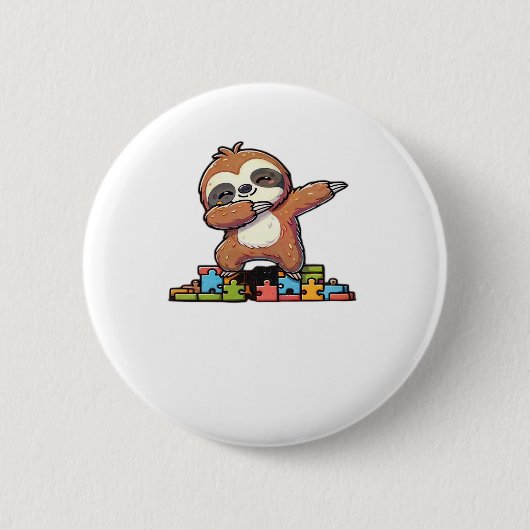 Niedlicher Dabbing Faultier Autismus Bewusstsein A Button (Vorderseite)