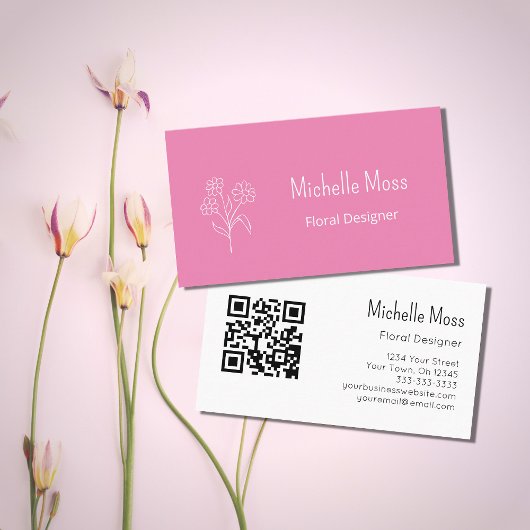 Niedlicher Daisy QR-Code Pink Floral Designer Visitenkarte