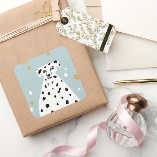 Niedlicher Dalmatiner Hund Abstrakte Illustration Quadratischer Aufkleber (Schenken)