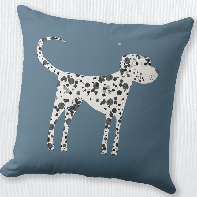 Niedlicher Dalmatiner Hund Aquamarin grün Kissen (Dalmatian dog throw pillow in teal green)