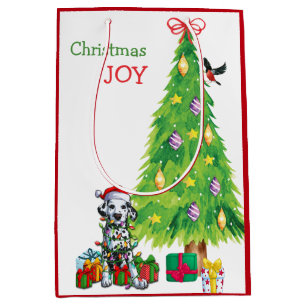 Niedlicher Dalmatiner Santa Puppy und Weihnachtsba Mittlere Geschenktüte