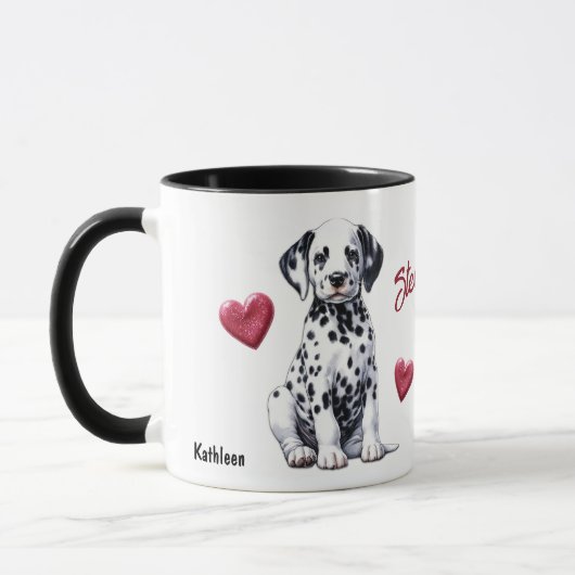 Niedlicher Dalmatiner Welpe gestohlene Herzen Tasse (Links)