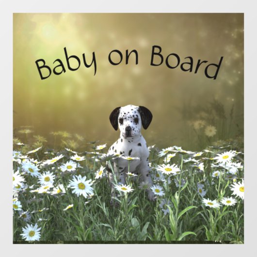 Niedlicher Dalmatiner Welpe in Daisies Fensteraufkleber (Blatt)