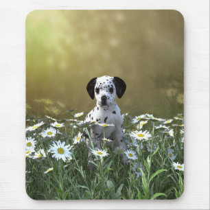 Niedlicher Dalmatiner Welpe in Daisies Mousepad