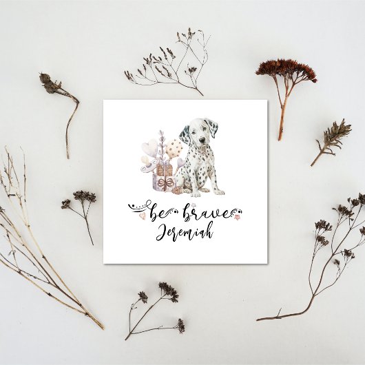 Niedlicher Dalmatiner Welpe mit Rattle Zitat mutig Einladung