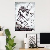Niedlicher Dämon mit Blume-Acrylmalplakat Poster (Heimbüro)