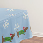 Niedlicher Daschund und Snowflakes Blau Illustrier Tischdecke (Beispiel)