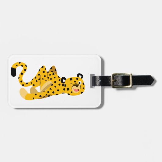Niedlicher Dashing Cartoon Cheetah Gepäckmarke Gepäckanhänger (Vorderseite horizontal)