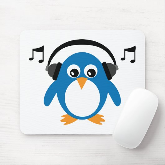 Niedlicher Dee Jay-Penguin u. Kopfhörer Mousepad (Mit Mouse)