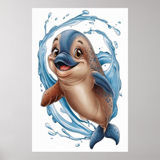 Niedlicher Delphin in Wasserfarbe für Kinderzimmer Poster (Vorne)