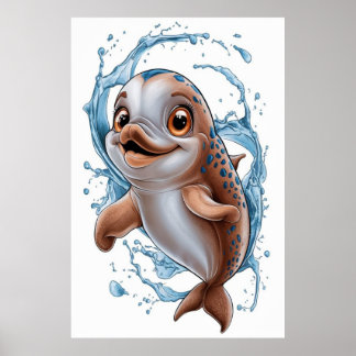 Niedlicher Delphin in Wasserfarbe für Kinderzimmer Poster