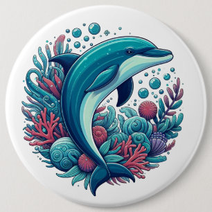 Niedlicher Delphin, Küstendelphin/Seeschifffahrt Button