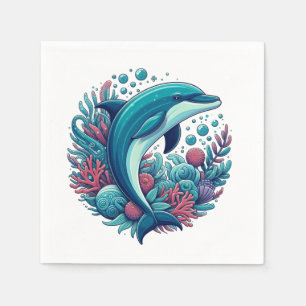Niedlicher Delphin, Küstendelphin/Seeschifffahrt Serviette
