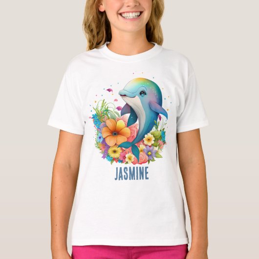 niedlicher Delphin-Name Mädchen T-Shirt (Vorderseite)