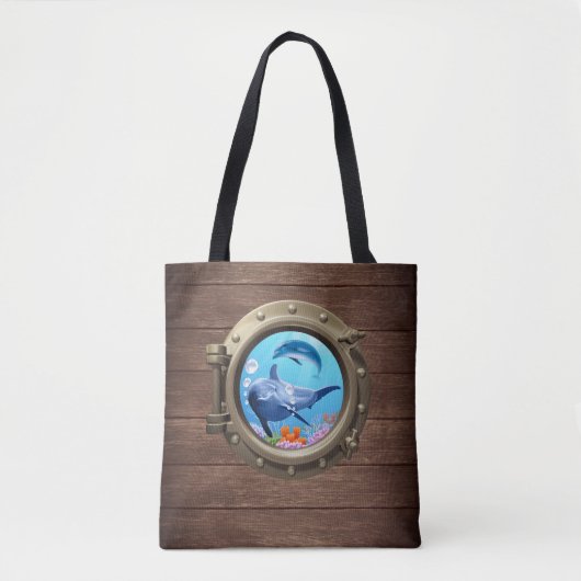 Niedlicher Delphin Ocean Nautical Wood Ship Portho Tasche (Vorderseite)