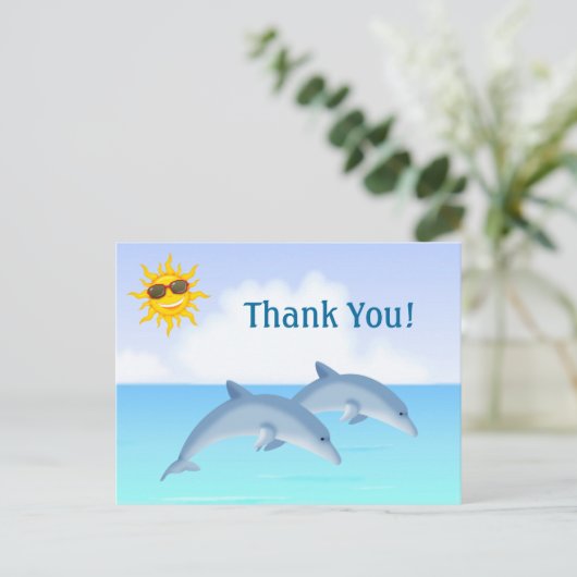 Niedlicher Delphine Ocean Beach Vielen Dank Postkarte (Stehend Vorderseite)