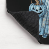 Niedlicher Denim Ghost mit Blumenkeule Halloween-Ä Mousepad (Ecke)