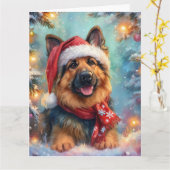 Niedlicher deutscher Hirte in Weihnachtsmannmütze  Karte (Gelbe Blume)