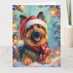 Niedlicher deutscher Hirte in Weihnachtsmannmütze  Karte