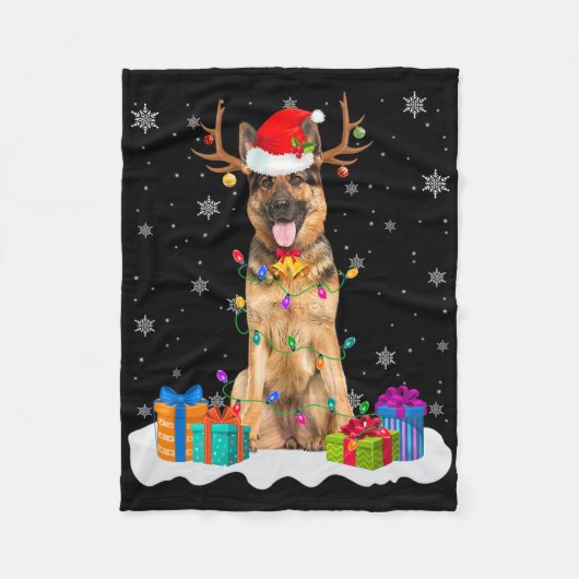 Niedlicher deutscher Schäferhund Dog Christmas Lig Fleecedecke (Vorderseite)