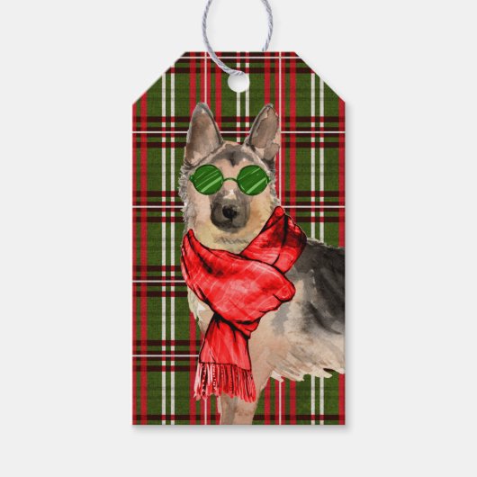 Niedlicher deutscher Schäferhund und Karierte Weih Geschenkanhänger (Vorderseite)