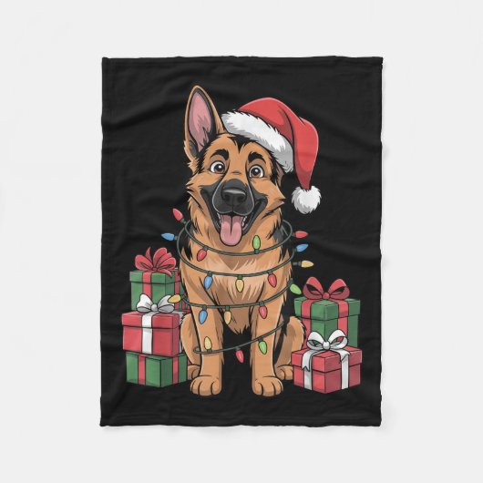 Niedlicher deutscher Schäferhund Weihnachten Funny Fleecedecke (Vorderseite)