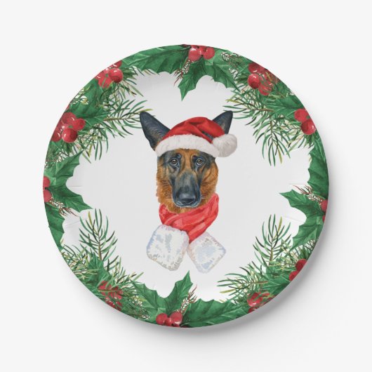 Niedlicher deutscher Schäferhund Weihnachten Pappteller (Vorderseite)